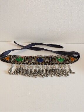 Afghan Kuchi Choker Necklace Tribal Jewelry Belly Dance Multi Color Bells